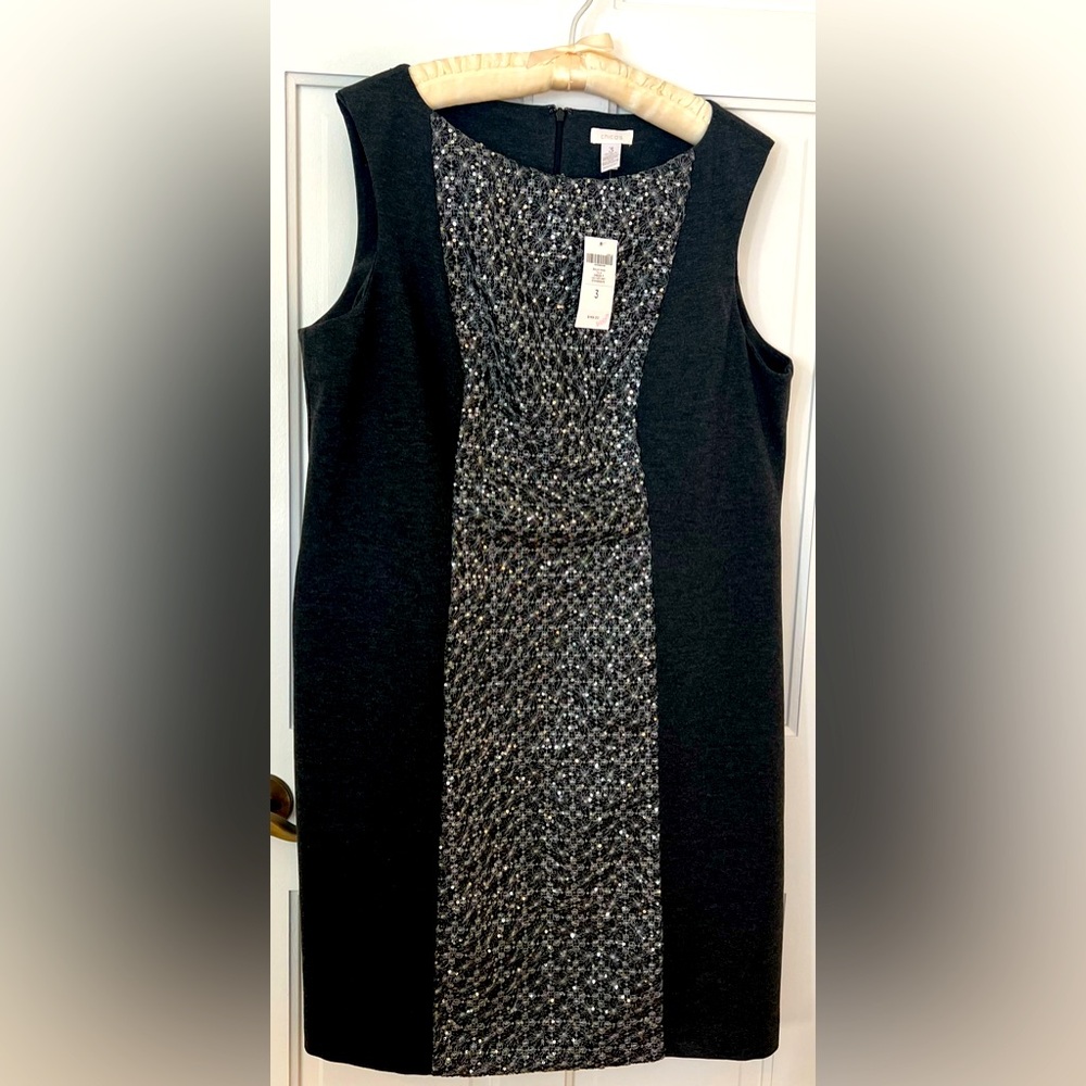CHICO'S “Talia” Panel Dress w/Sequins & Embroidery w Ponte Fabric, Sz 3, NWT!